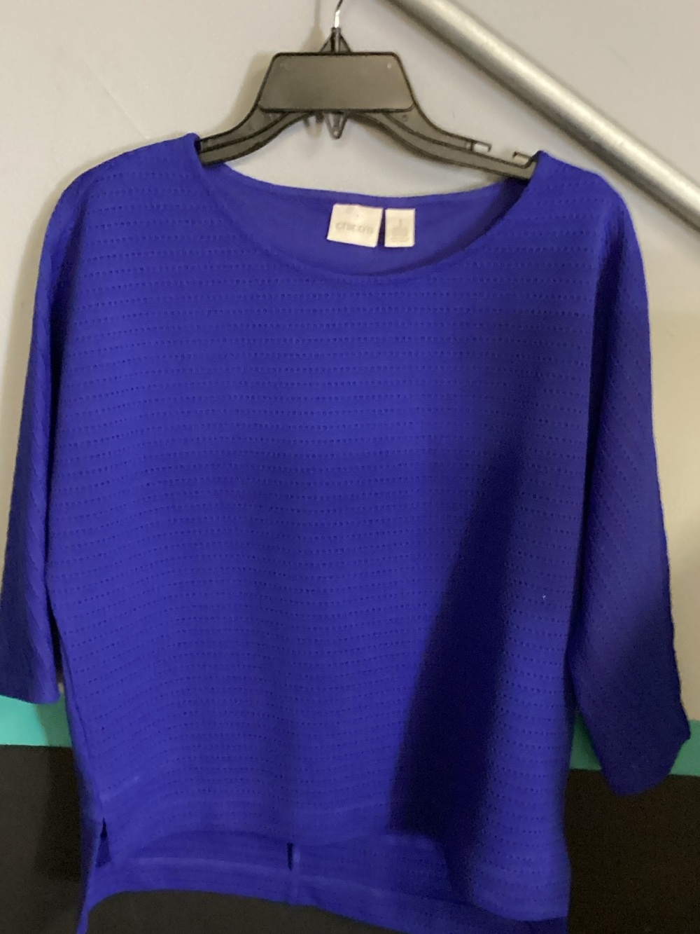 Chico's Royal Blue Long Sleeve Perforated Knit Top